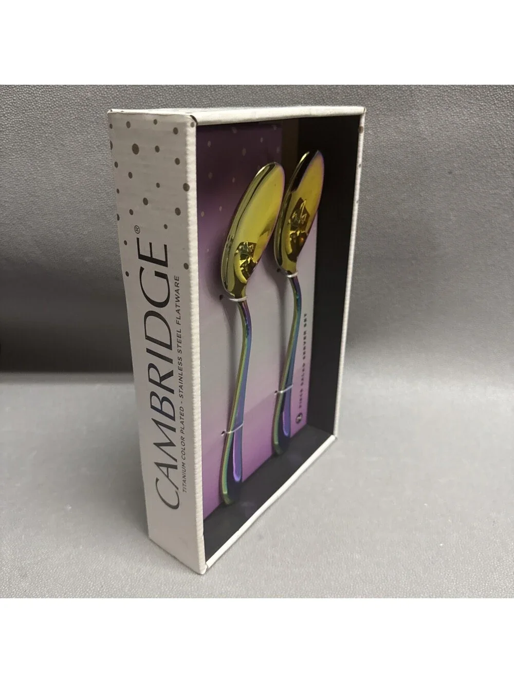 Cambridge 2 Piece Salad Server Set Celeste Rainbow Mirrored Iridescent Spoons